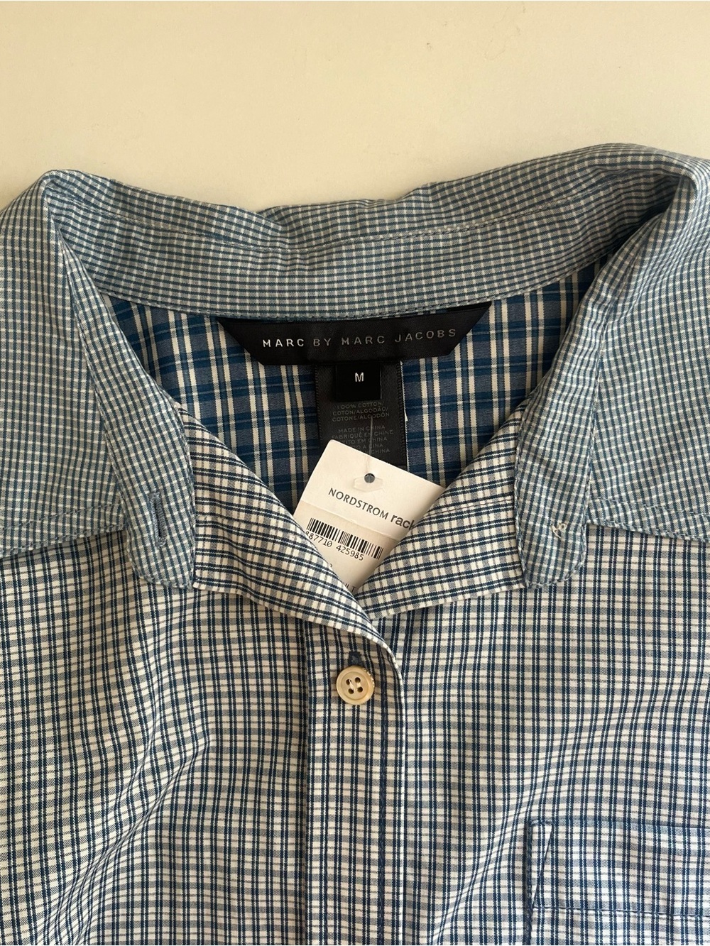 Marc by Marc Jacobs Blue Checkered Patchwork Long Sleeve Shirt Size M *READ* - Picture 8 of 14
